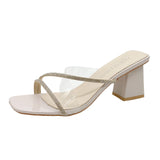 New Women's Coarse And Slippers Korean Version Of Simple Fashion Transparent Cool Slippers Outside The Square Half