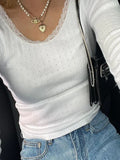 long sleeve knit top with lace