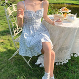 Dress Women Plaid Sweet Summer Preppy Holiday Girls Sundress Ulzzang Party Empire Ladies Clothing A-line Retro