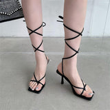 Drag Leg New High Heel Heel Ring Cross-Lace Laded Laminated High Heel Tie Sandals 2025