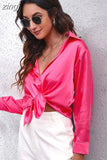 Fashion Button Up Satin Silk Shirt Youth Woman Blouses Cheap and Pretty Blouses Satin Luxury Shirt OL Female