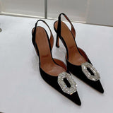 Water Drill Buckle Head Sandals Women Open Spring New Pointed Fine Heel High Heels Of The Hollow Banquet Cloth High