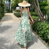 Zingj Photo Summer New Female French Print Sling Dress Show Thin Seaside Holiday