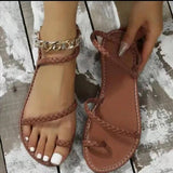 Women's Shoes 2025 Spring And Summer New Large-Size Braided Sleeve Flat Sandals Women Women