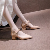 Women's Shoes 2025 New Trendy Tip Hollow Bow 5Cm Heel Female Students Thick Heel Sexy Fashion Single