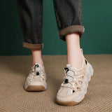 Layer Kraft Breathable Mesh Hollow Sandals Women 2025 Summer New Thick-Soled Comfortable Sports Casual
