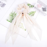 Bow Long Ribbon Hair Scrunchie Chiffon Floral Print Sweet Elastic Hair Band Ponytail Hair Scarf Hair Tie Hair
