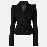 Early Autumn New Fashion Double Buckle Simple Body Cover Wool Jacket
