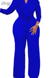 Color Women Jumpsuits For Autumn Long Sleeve Bandage Loose Fashion Streetwear Overalls Wide Leg Pants Trousers
