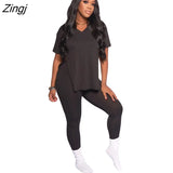Two Piece Sets Women Summer Casual Loose Pullover Top And Pants Set Plus Clothing Matching Set