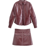 Women's Explosive Collar Button PU Coat Mini Dress Two