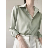 Fashion Satin Loose Silk Shirt Female Button Up White Top Femme OL Professional Dress Shirt Lady Clothes Blusas
