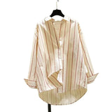 Spring And Autumn New Vertical Stripe Loose Long-Sleeved Shirt Women Fashion Casual Korean Version Of The Shirt Women