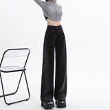 Zingj Together Color High Waist Wide Leg Jeans Female 2024 Spring And Autumn New Black Retro Summer Thin Straight Tube