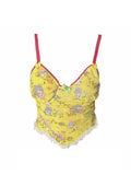 Women's Lace Patchwork Crop Top Vintage Y2k 2023 Summer Camisole Fashion Streetwear Graphic Print Female Sexy Off Shoulder