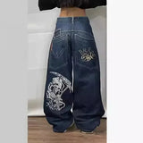 Y2K Gothic Jeans Male High Street Personality Pattern Loose Straight Tube