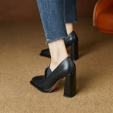 2025 New Mid-Slip Women's OL Professional Fashion High-Heeled Shoes Square Heel Retro French Leather