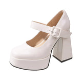 Not Tired Heel Women Coarse Heel French Mary Jane Small Leather Shoes Waterproof Table Heel Patent Leather Single