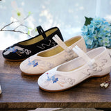 Zingj Heel Shoes Shallow Mouth Embroidered Cloth Shoes One Word Buckle Xianhe National Wind Retro Hanfu Shoes Women's