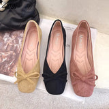 Women Flats Slip on Flat Shoes Round Toe Shallow Butterfly-knot Ballerina Slip on Loafers Faux Suede Lady Ballet Plus Size