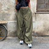 Women's New Trousers Big Pocket Drawstring Trousers Stylish Low-Rise Broad-Legged Casual