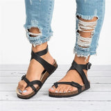 Hot Selling Summer Flat Bottom Cork Roman Sandals Women's Belt Buckle Comfortable Large-Size Set Of Toes