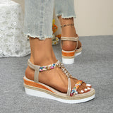 And Summer New Round Head Flat Bottom Heel Sandals Women Weaving Beads Toe Bohemian Thick-Soled Beach