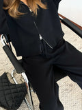 Sweater Set Women Loose Soft Jacket Sweater Cardigan + Wide Leg Pants Two