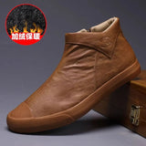 New Men's Shoes Plus Velvet Warm Leather Shoes High-Top Casual Shoes Korean Version Of The Trend Of Pedal Shoes High-Top