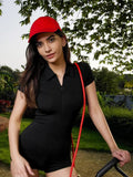 Zingj Women's Spring / Summer 2024 New Lapel Zipper Short Sleeve Yoga Sports Running Jumpsuit