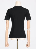 Spring Niche New Fashion Temperament Oblique Collar Head Hollow Design Sense Pure Color Short Women's