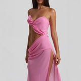 Belt Hollow Open Fork Dress Women's Solid Color Sexy Body Repair Chest High Waist Dress