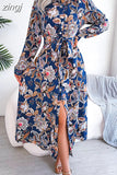 Flower Shirt Long Dress Women Lapel Button up Full Sleeve Dresses Female Fashion Casual Lace Up Maxi Dress Spring
