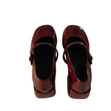Mary Jane Small Leather Shoes Spring And Spring 2025 New Wine Red Buckle With Square Head Thick Heel French Single