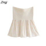 Women Sexy Hollow Out Embroidery Patchwork Knitting Short Smock Blouse Female Cross Hole Shirt Chic Blusas Tops