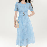 French Famous Lady Fashion Temperament Skirt Lace Embroidery Waist Dress Design Yang Small Dress