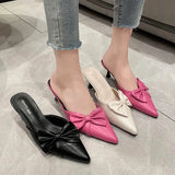 Elegant Wind Pointed Head Shallow Bow Thin Heel Show Thin Head Half Slippers Female Outside Wear Fashion Temperament Half