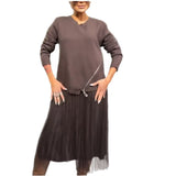And Winter New Women's Round Collar Knitting Knitted Mesh Dress Casual
