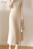 Winter 2023 Slim Long Sleeve Party Midi Dress for Women Knitted Half High Collar Elegant Knitted Sweater Dresses