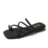 Simple Thin-Slip Slippers Women 2025 Spring And Summer New Square Head Metal Buckle Korean Version Of The Toe Flat Cool
