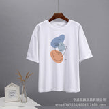 Summer Abstract Aesthetic Print T-Shirt Women's Cotton Soft Loose Basic Top Ins