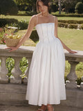 White Stripe Corset Frill Midi Dress-Outfit