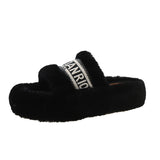 A Thick-Sleled Fur Slippers Female Letter One-Word Drag Fashion Cotton Slippers Women's Shoes Spring And Autumn High