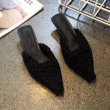 Casual Hairy Half-Slippers Women Wear 2025 New Autumn And Winter Korean Version Of The Pointed Lazy Comfortable Single