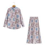 Women's Printed Casual Shirt + Wide Leg Trousers Set