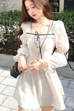Bandage Mini Dress for Women Party Y2k Casual Long Flare Sleeve Vintage One Piece Dress Elegant Korea Fashion Autumn