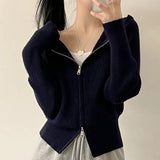 Vintage Knitted Hooded Zip Up Cardigan-Outfit