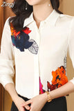 Women Shirt Printed Long Sleeve Blouse Button Up Shirt Cheap and Pretty Blouses Satin Womens Tops OL Elegant Woman
