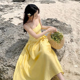 Zingj Yellow Waist Sling Dress Female Summer Summer 2023 New Seaside Resort Gentle Sexy Long