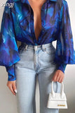 Lantern Sleeve Blouses 2023 Fashion Tops Spring Office Lady Vintage Floral Shirt Ladies Button Up Long Sleeve Shirts